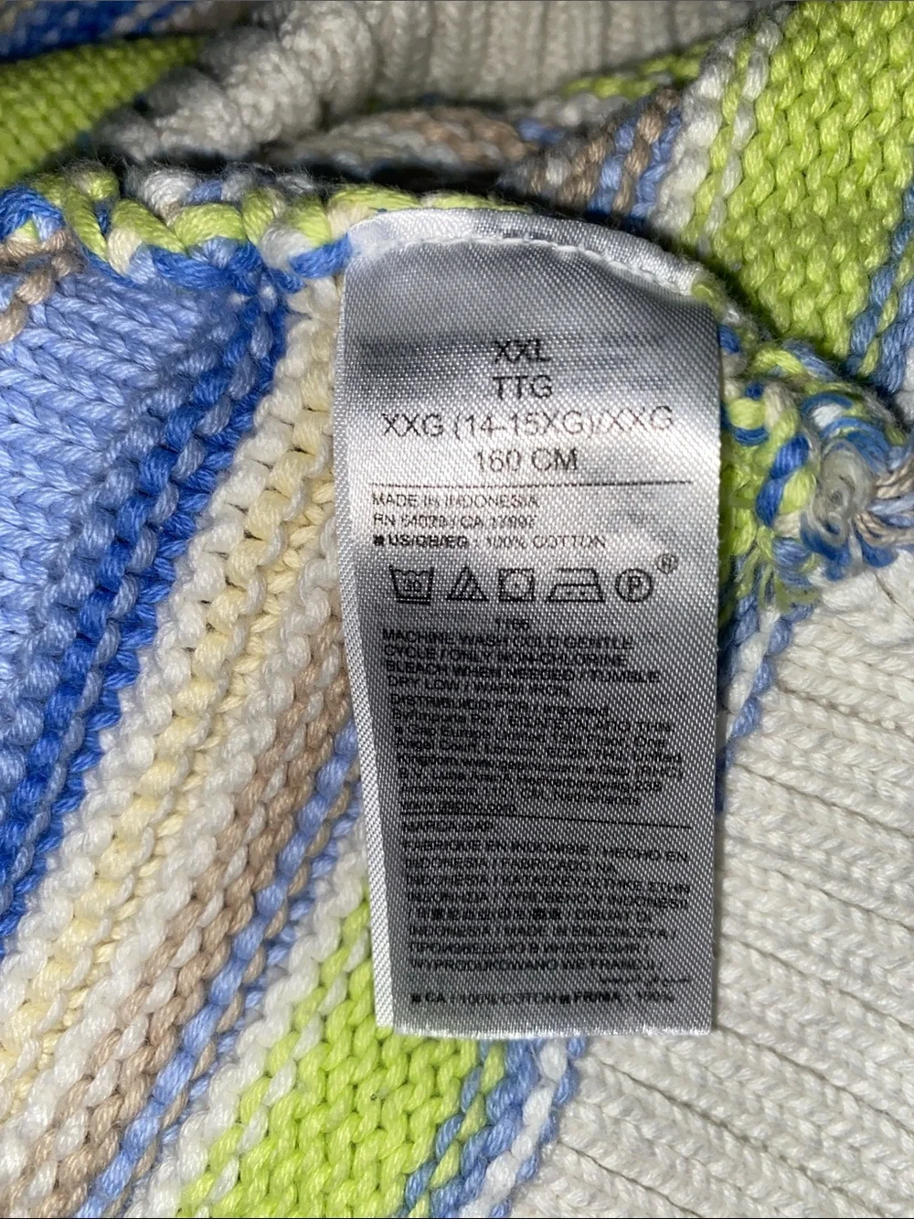 GAP Striped Cropped Crewneck Sweater in Blue, Lime, Cream & Tan